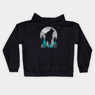 Lone Wolf with Moon Background Kids Hoodie